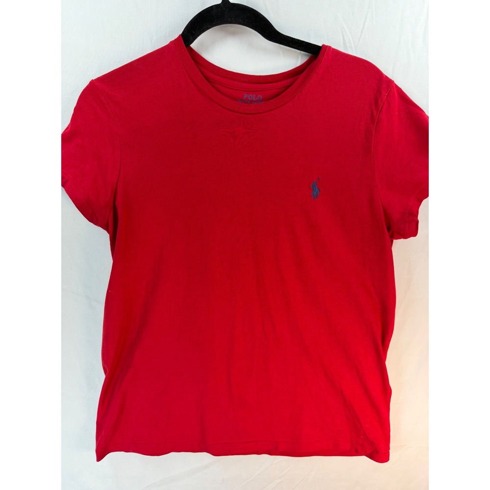Polo Ralph Lauren Red Short Sleeve Crewneck T-Shirt Navy Pony Logo Womens Medium
